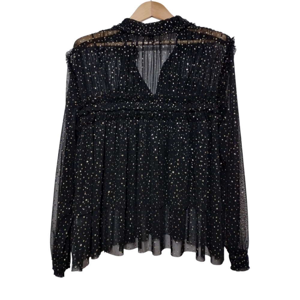 International Concepts Women's L Sparkly Blouse Ruffle Sheer Long Sleeve Collar - Picture 3 of 6